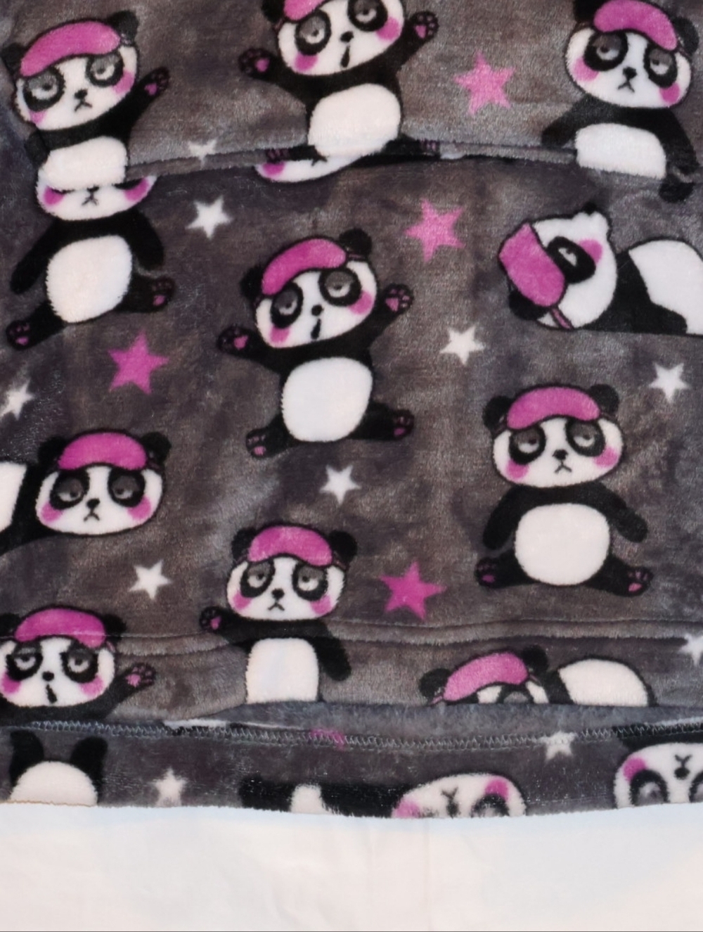 Holiday Time Plush Panda Lounger With Hood-Gray, Pink, & Black. Medium (8-10). - Picture 4 of 13